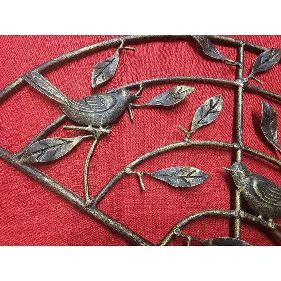 Vintage Metal Wall Decor Featuring Birds And Leaves. 20x12.5 Inches - Picture 2 of 9